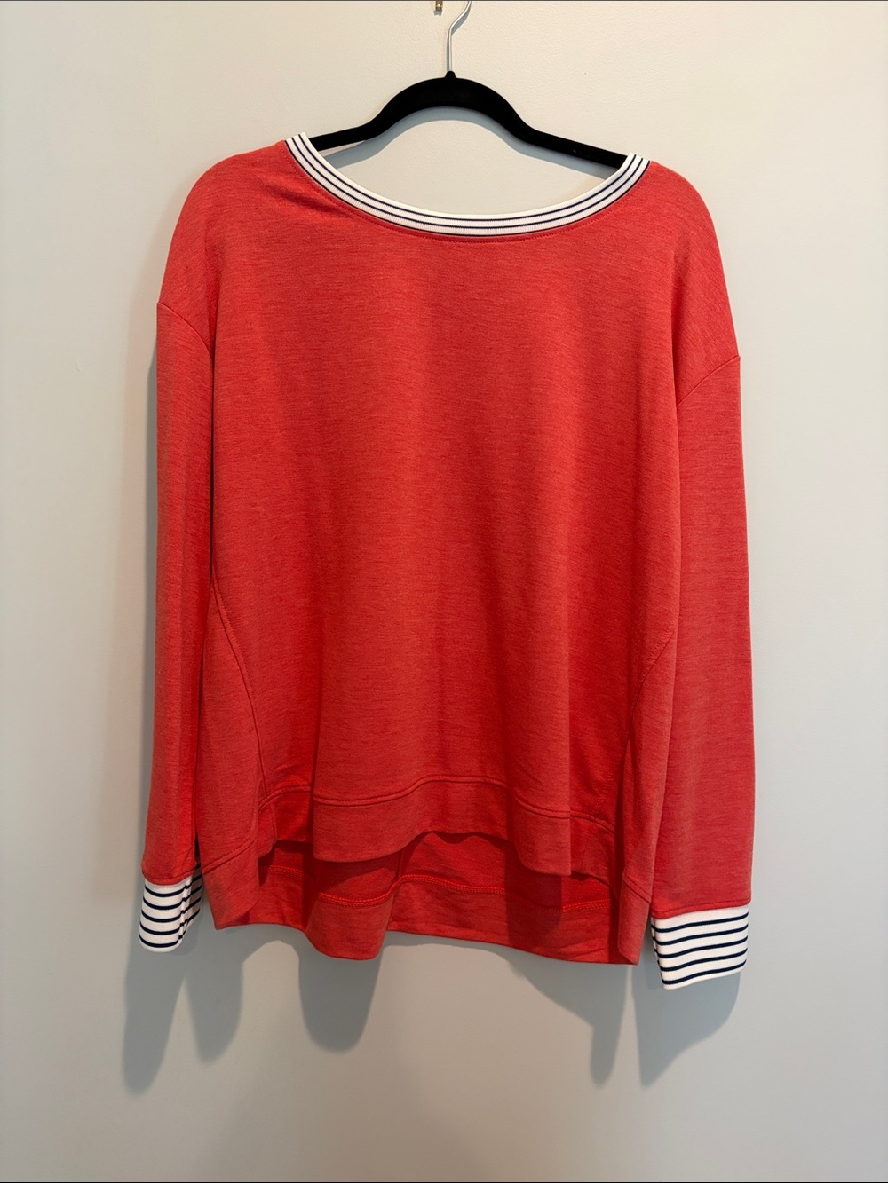 Jane and Delancey Coral Sweatshirt with Striped Trim